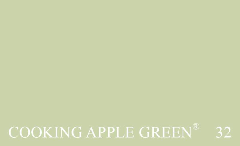 Couleur Peinture Farrow & Ball 32 Cooking Apple Green : Un vert dautrefois, sans coloration excessive, labor  partir de pigments terreux classiques et dombre naturelle, au lieu des pigments chimiques rcemment apparus au XIXme sicle.