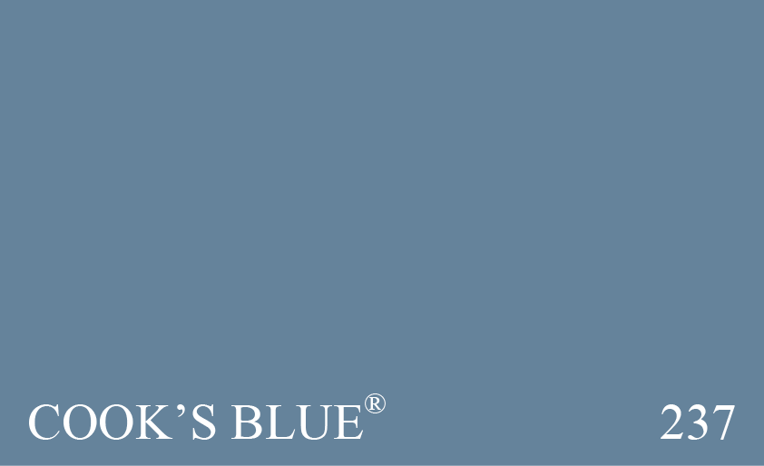 Couleur 237 Cook's Blue : Rminiscence du Cooks Blue, tel quon le trouve dans le livre Farrow & Ball  Paint and Colour in Decoration . Au cours du XIXme sicle, cette couleur tait frquemment utilise dans les cuisines et garde-manger, car elle avait la rputation de repousser les mouches!