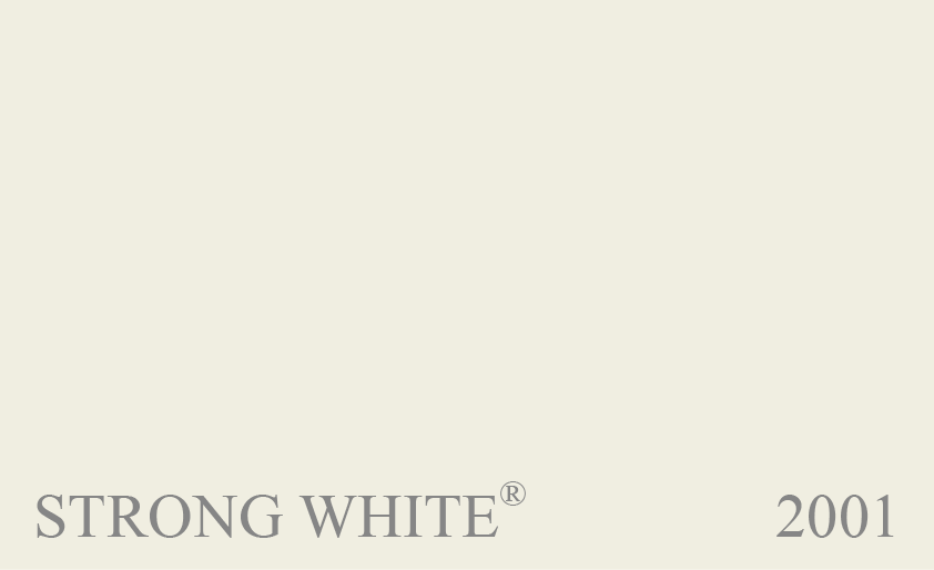 Couleur Peinture Farrow & Ball 2001 Strong White : Couleur neutre. Un blanc vif et franc lorsquil est utilis avec des couleurs sombres. Associ  des couleurs claires, il devient froid.